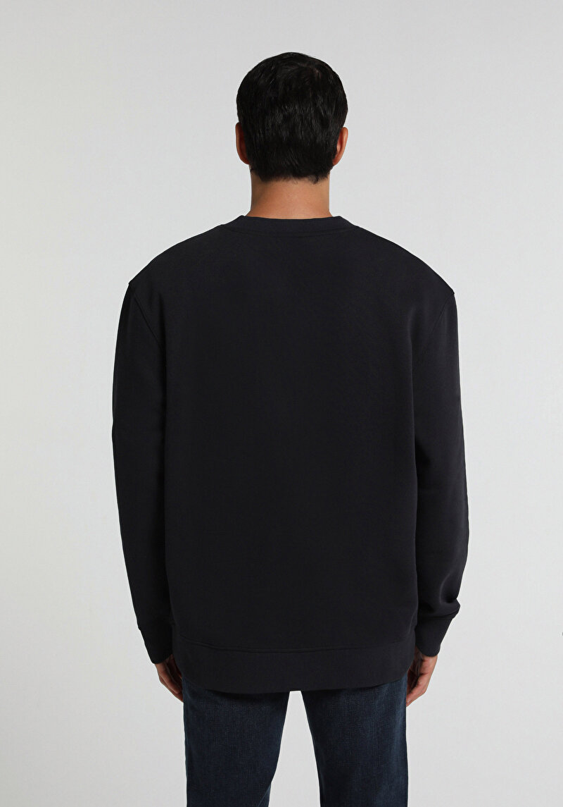 Relaxed Fit Yuvarlak Yaka Düz Erkek Lacivert Sweatshirt