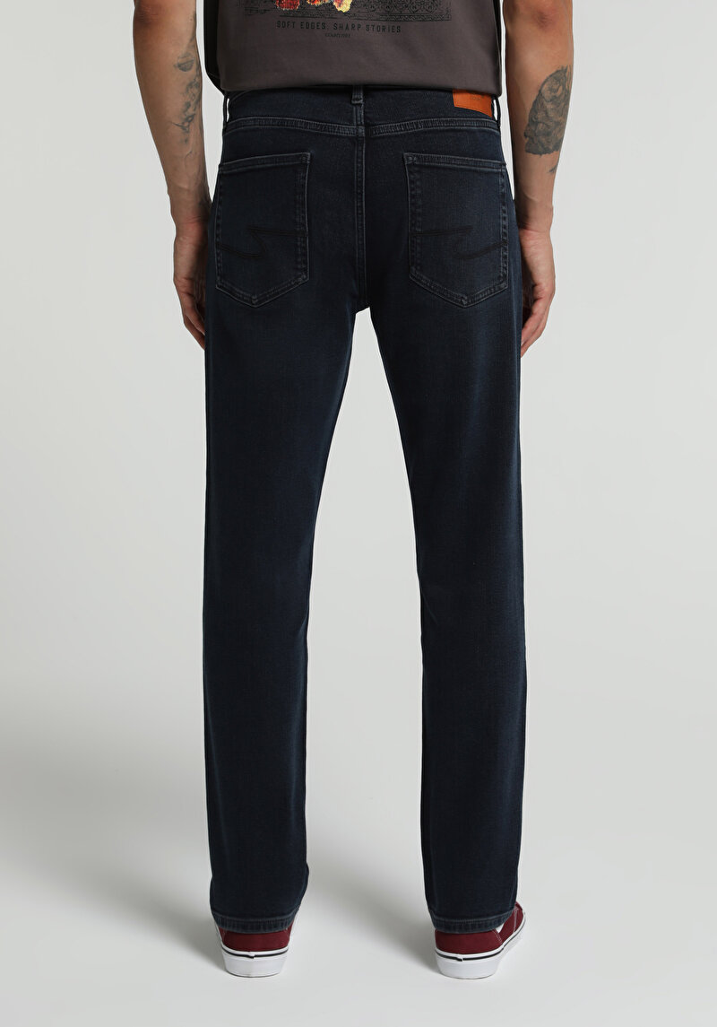 Slim Tapered Fit Orta Bel Daralan Paça Erkek Blue Black Denim Jean Pantolon