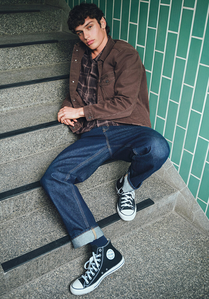 Selvedge Denim Relaxed Straight Fit Erkek Koyu İndigo Jean Pantolon
