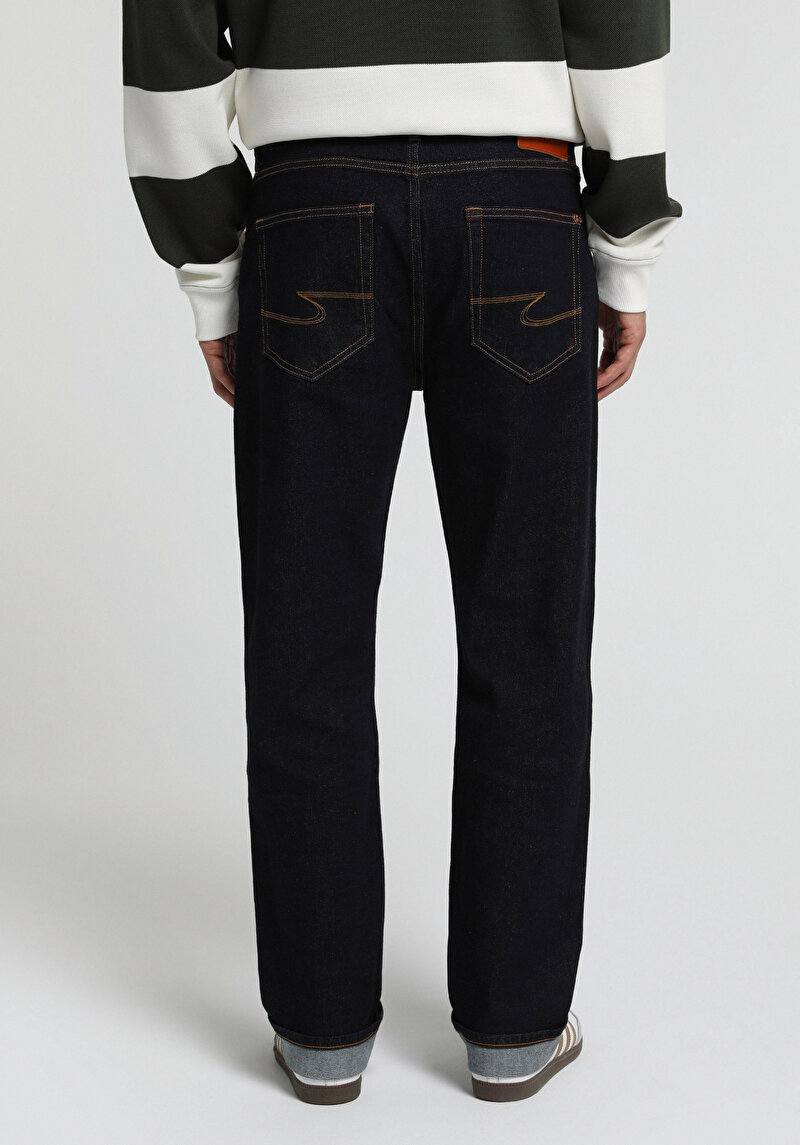 Selvedge Denim Relaxed Straight Fit Erkek Koyu İndigo Jean Pantolon