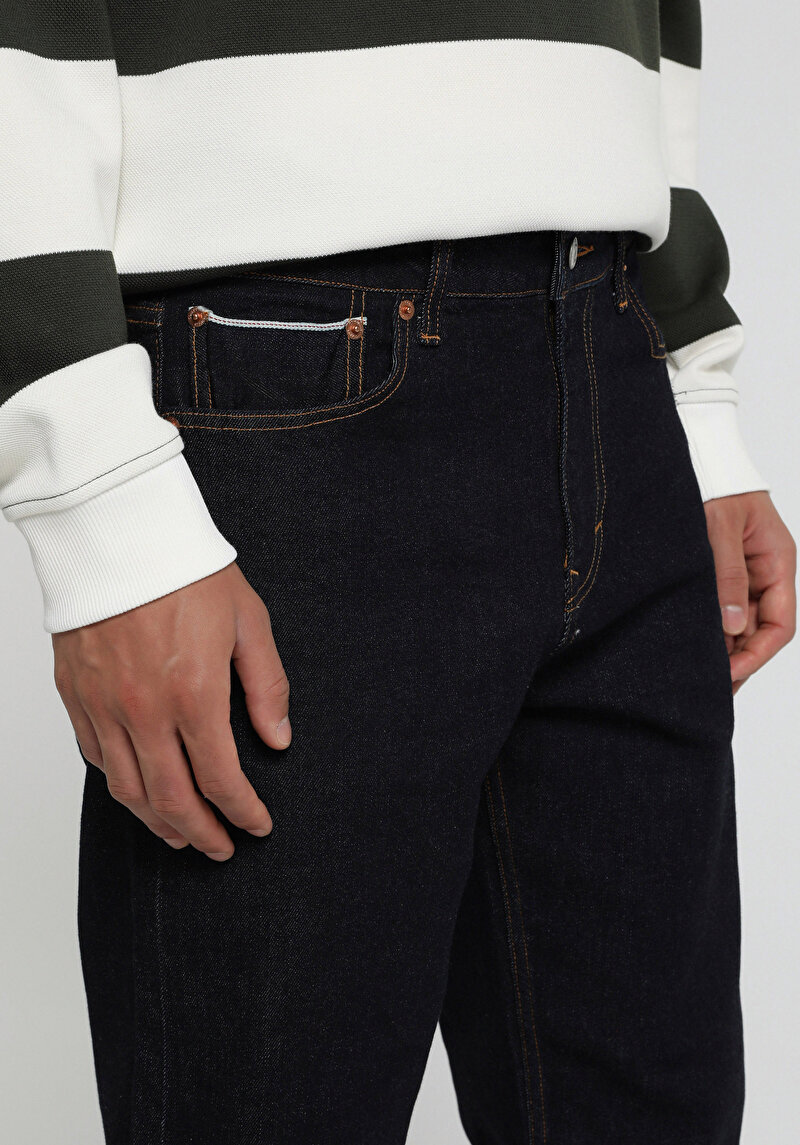 Selvedge Denim Relaxed Straight Fit Erkek Koyu İndigo Jean Pantolon