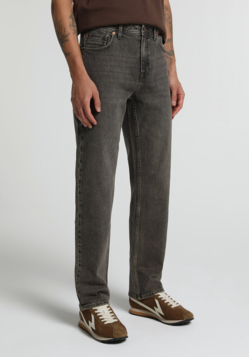 Relaxed Straight Fit   Erkek Over Dyed Denim Jean Pantolon
