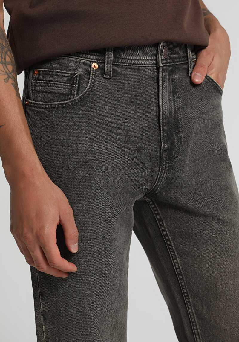 Relaxed Straight Fit   Erkek Over Dyed Denim Jean Pantolon