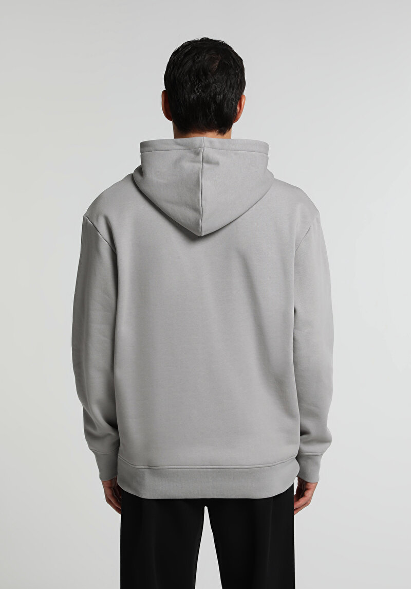 Relaxed Fit Kapüşonlu Düz Erkek Gri Sweatshirt