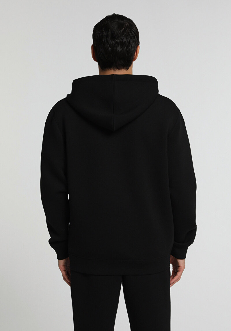 Regular Fit Kapüşonlu Düz Erkek Siyah Sweatshirt