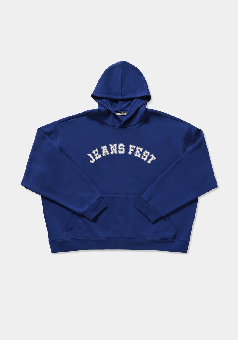 Oversize Fit Kapüşonlu Düz Erkek Mavi Sweatshirt