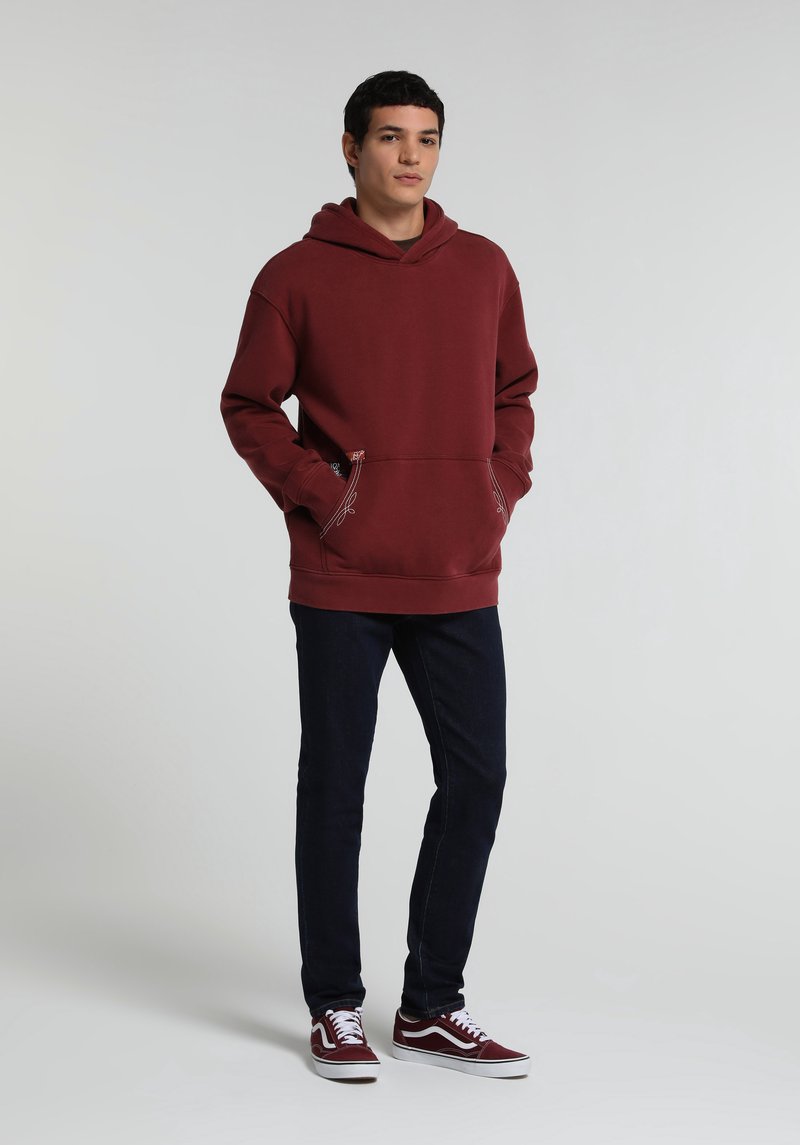 Relaxed Fit Kapüşonlu Düz Erkek Bordo Sweatshirt