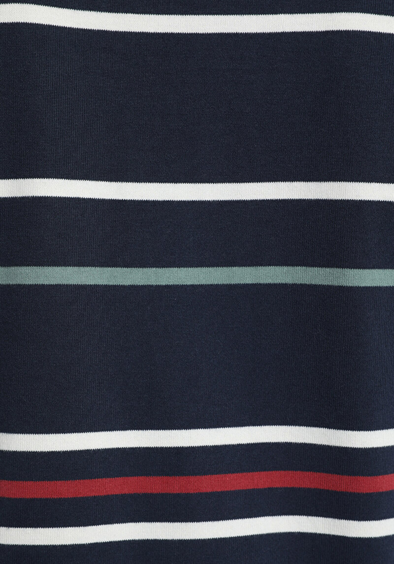 Relaxed Fit Polo Yaka Çizgili Erkek Lacivert Uzun Kol Tişört