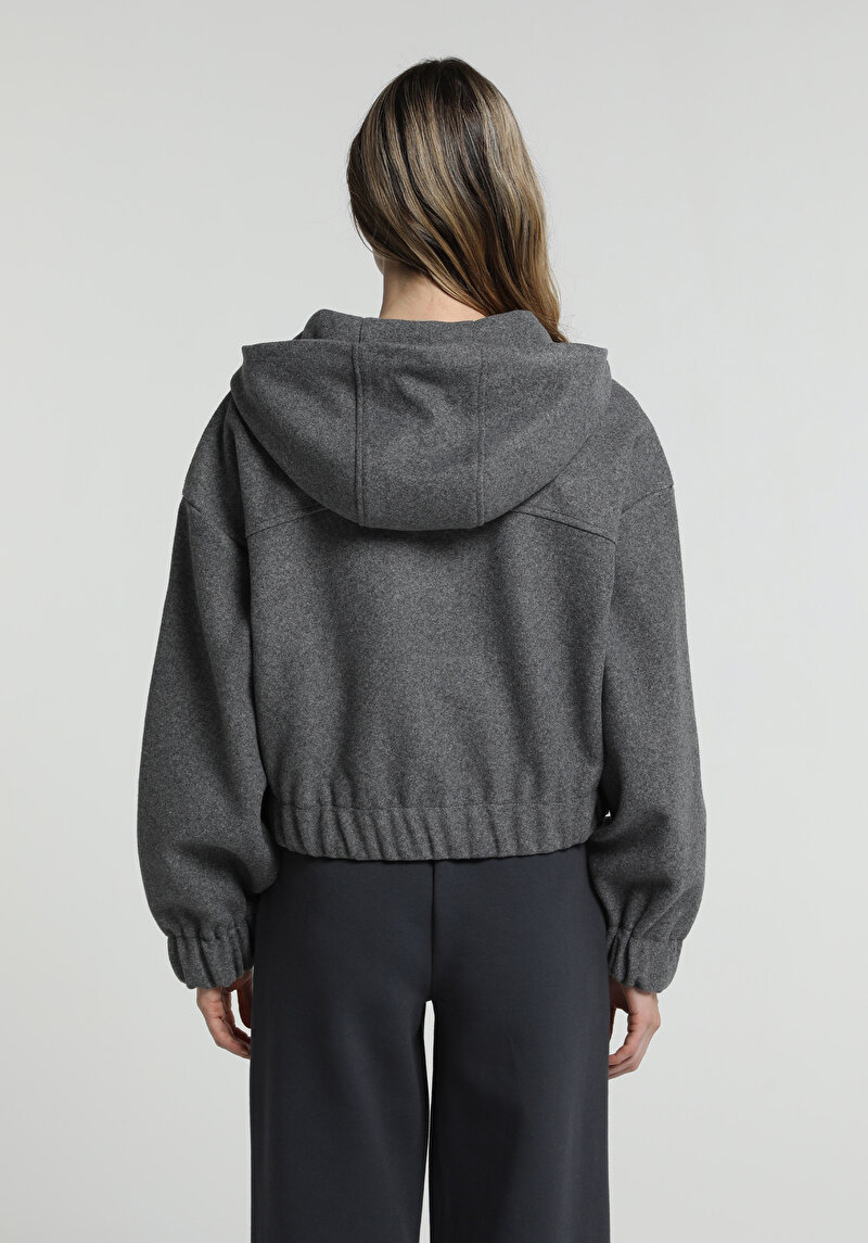 Regular Fit Fermuarlı Astarsız Kadın Gri Ceket
