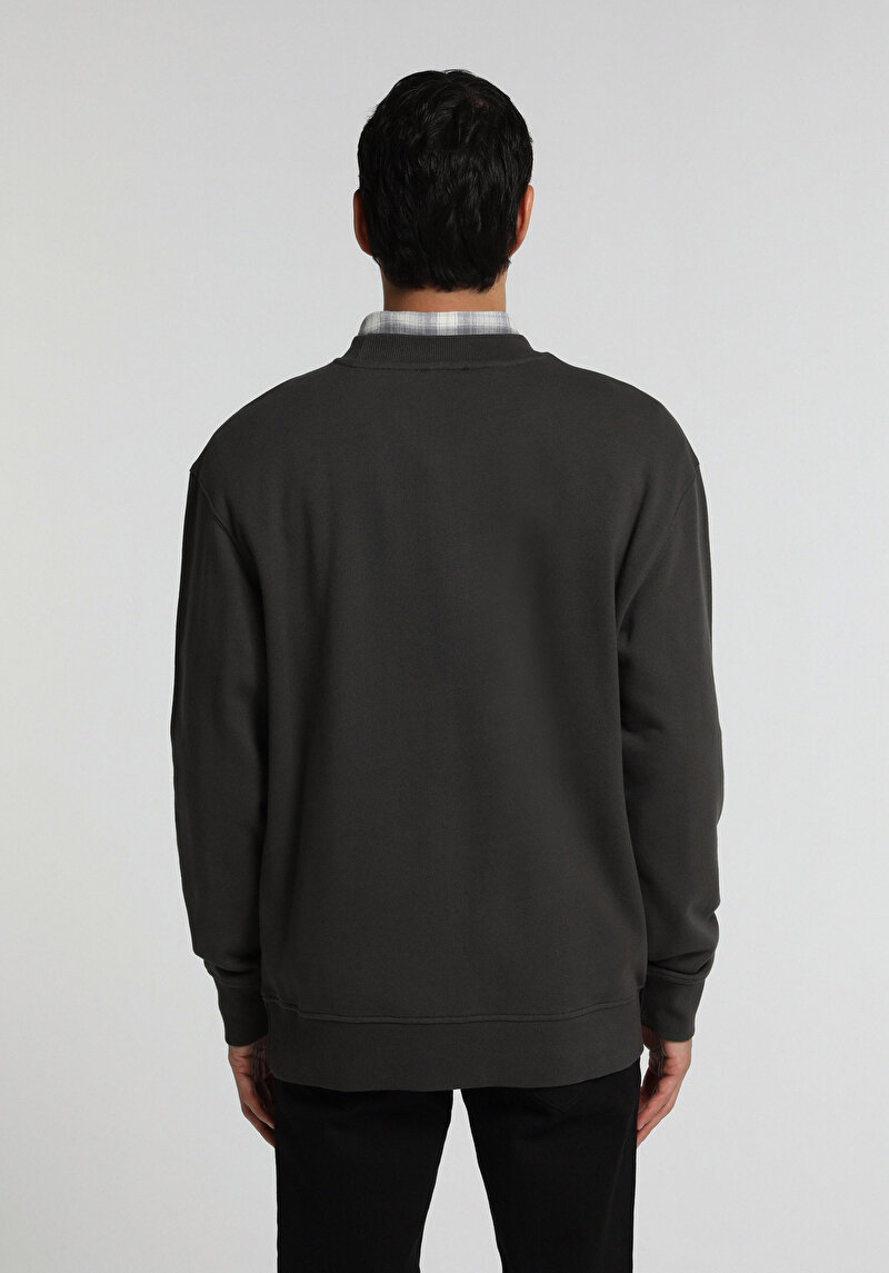 Relaxed Fit Yuvarlak Yaka Düz Erkek Antrasit Sweatshirt