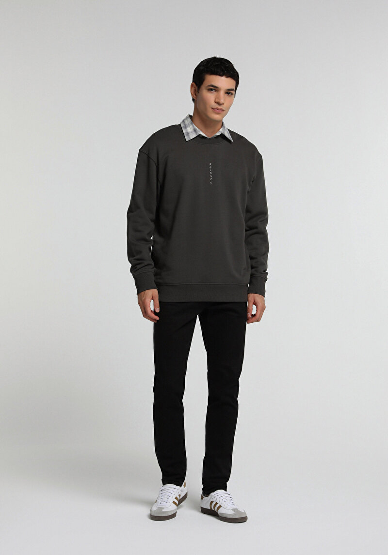 Relaxed Fit Yuvarlak Yaka Düz Erkek Antrasit Sweatshirt