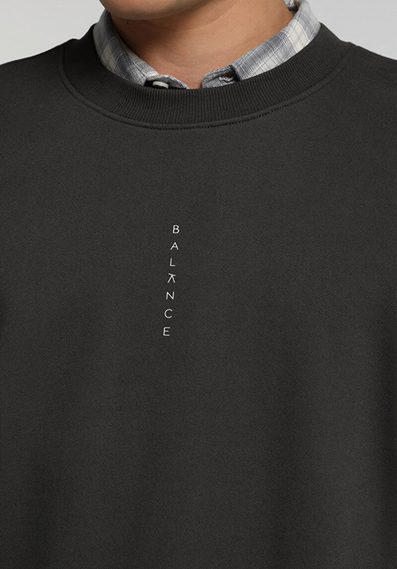 Relaxed Fit Yuvarlak Yaka Düz Erkek Antrasit Sweatshirt