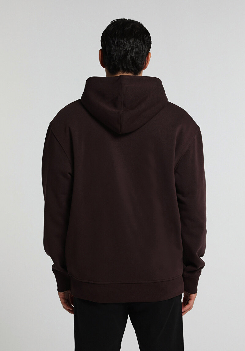 Relaxed Fit Kapüşonlu Düz Erkek Mor Sweatshirt