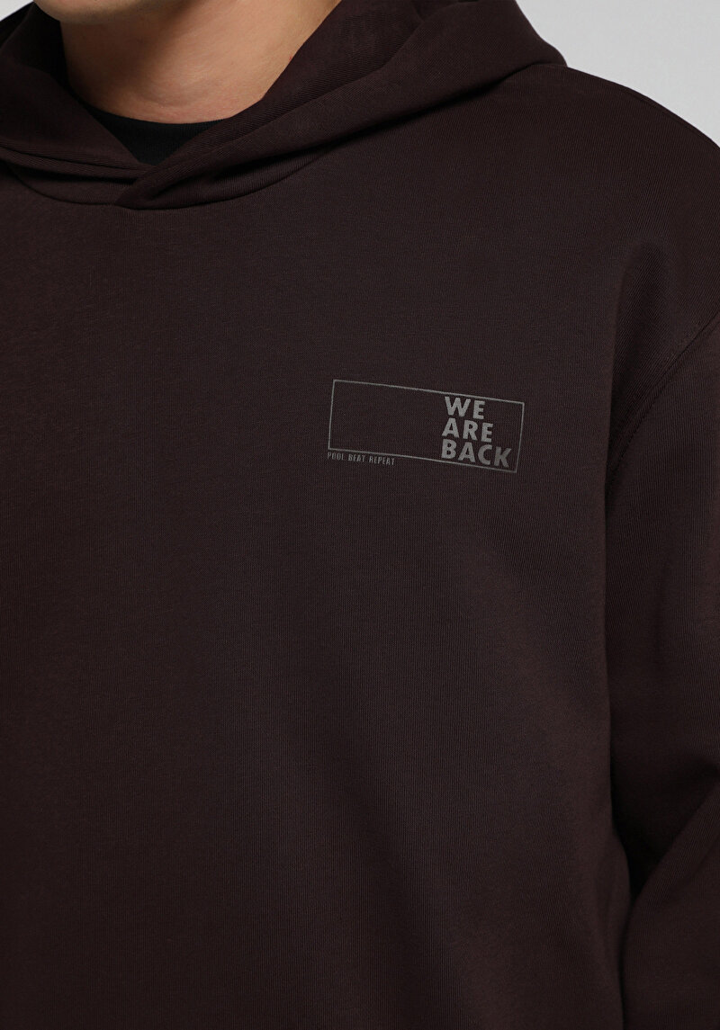 Relaxed Fit Kapüşonlu Düz Erkek Mor Sweatshirt
