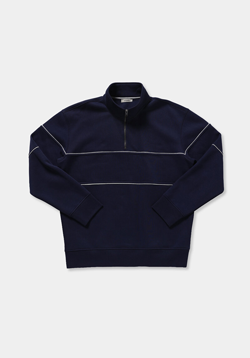 Relaxed Fit Dik Yaka Düz Erkek Lacivert Sweatshirt