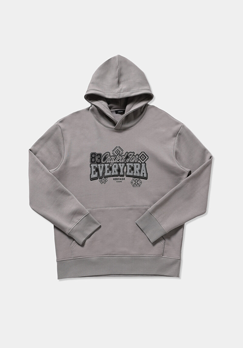 Relaxed Fit Kapüşonlu Düz Erkek Gri Sweatshirt