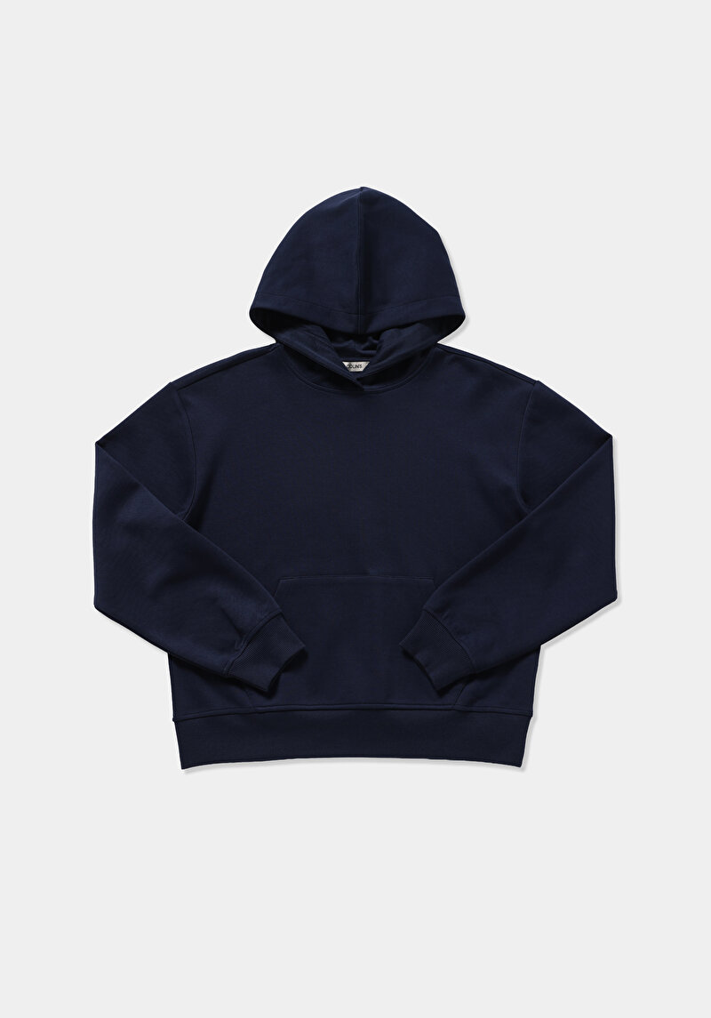 Regular Fit Kapüşonlu Düz Kadın Lacivert Sweatshirt
