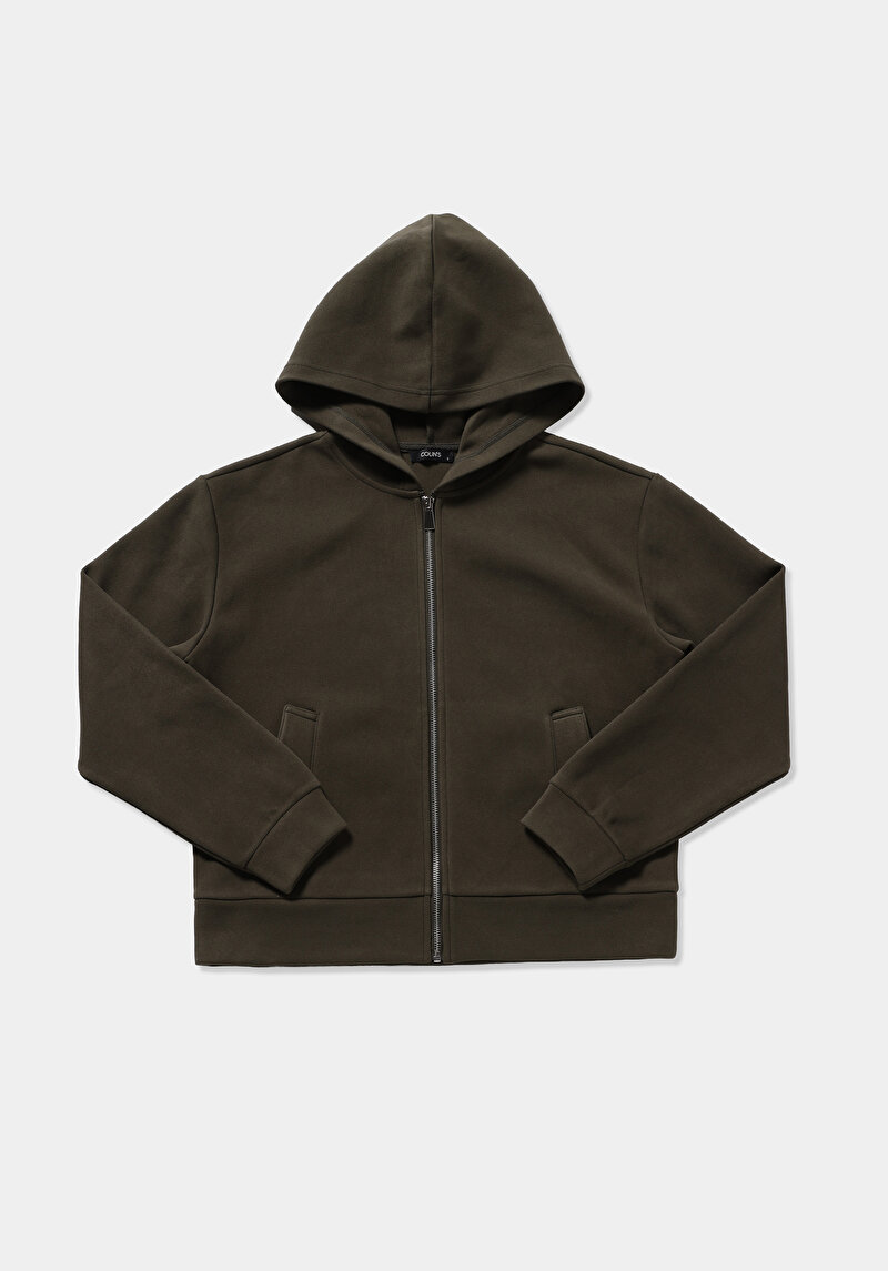 Regular Fit Kapüşonlu Düz Kadın Yeşil Sweatshirt