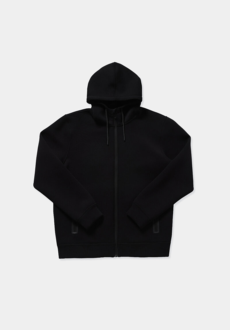 Regular Fit Kapüşonlu Düz Erkek Siyah Sweatshirt