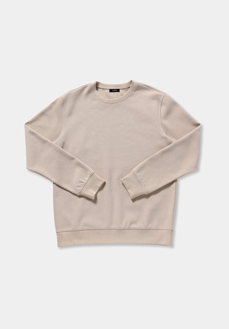 Regular Fit Yuvarlak Yaka Düz Erkek Taş Sweatshirt