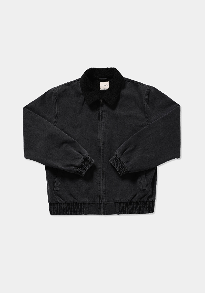 Regular Fit Fermuarlı Astarsız Kürklü Erkek Grey Denim Ceket