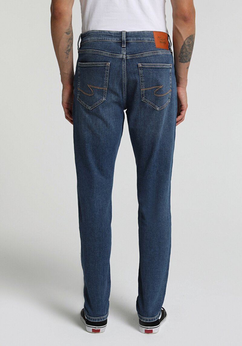 Slim Fit Düşük Bel Dar Paça Erkek Dark İndigo Denim Jean Pantolon