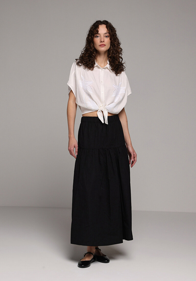 Maxi Length Düz Kadın Siyah Etek