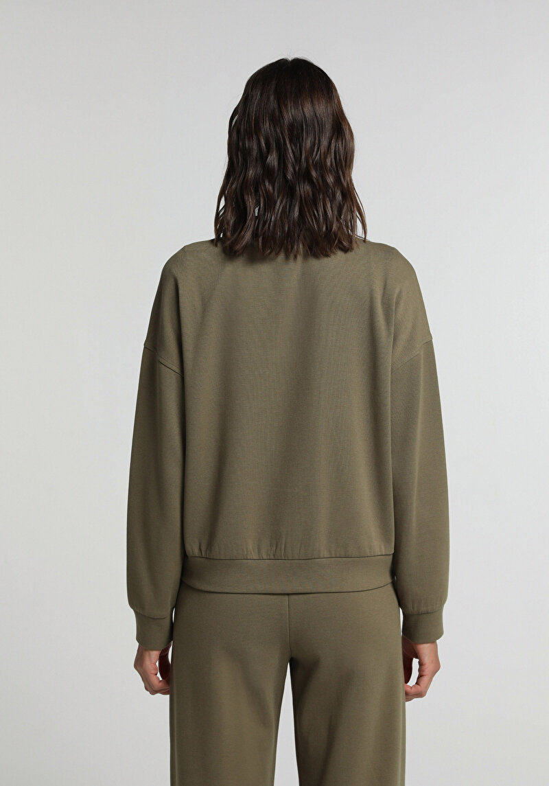 Regular Fit Fermuarlı Düz Kadın Yeşil Sweatshirt