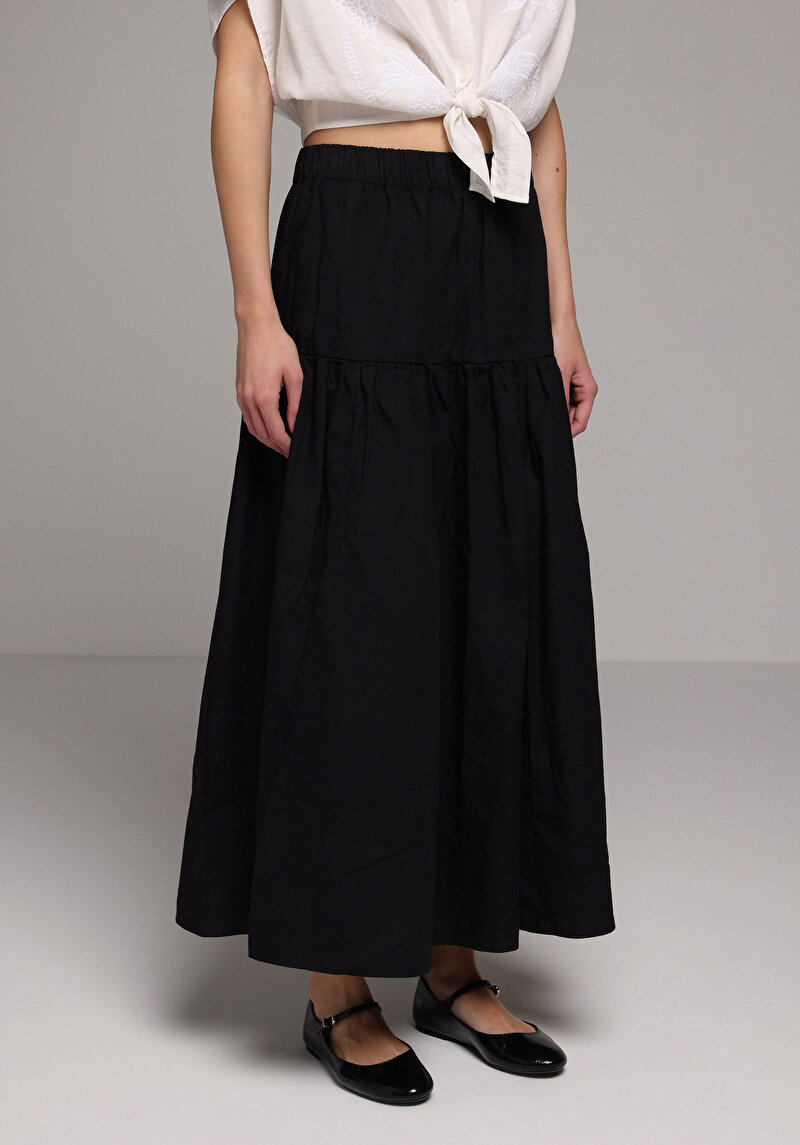 Maxi Length Düz Kadın Siyah Etek