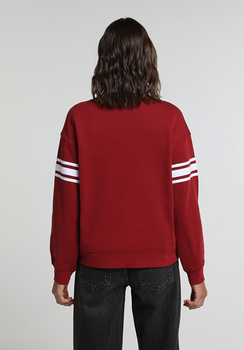 Regular Fit Yuvarlak Yaka Baskılı Kadın Kirmizi Sweatshirt