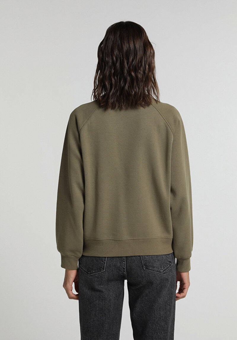 Regular Fit Yuvarlak Yaka Düz Kadın Yeşil Sweatshirt