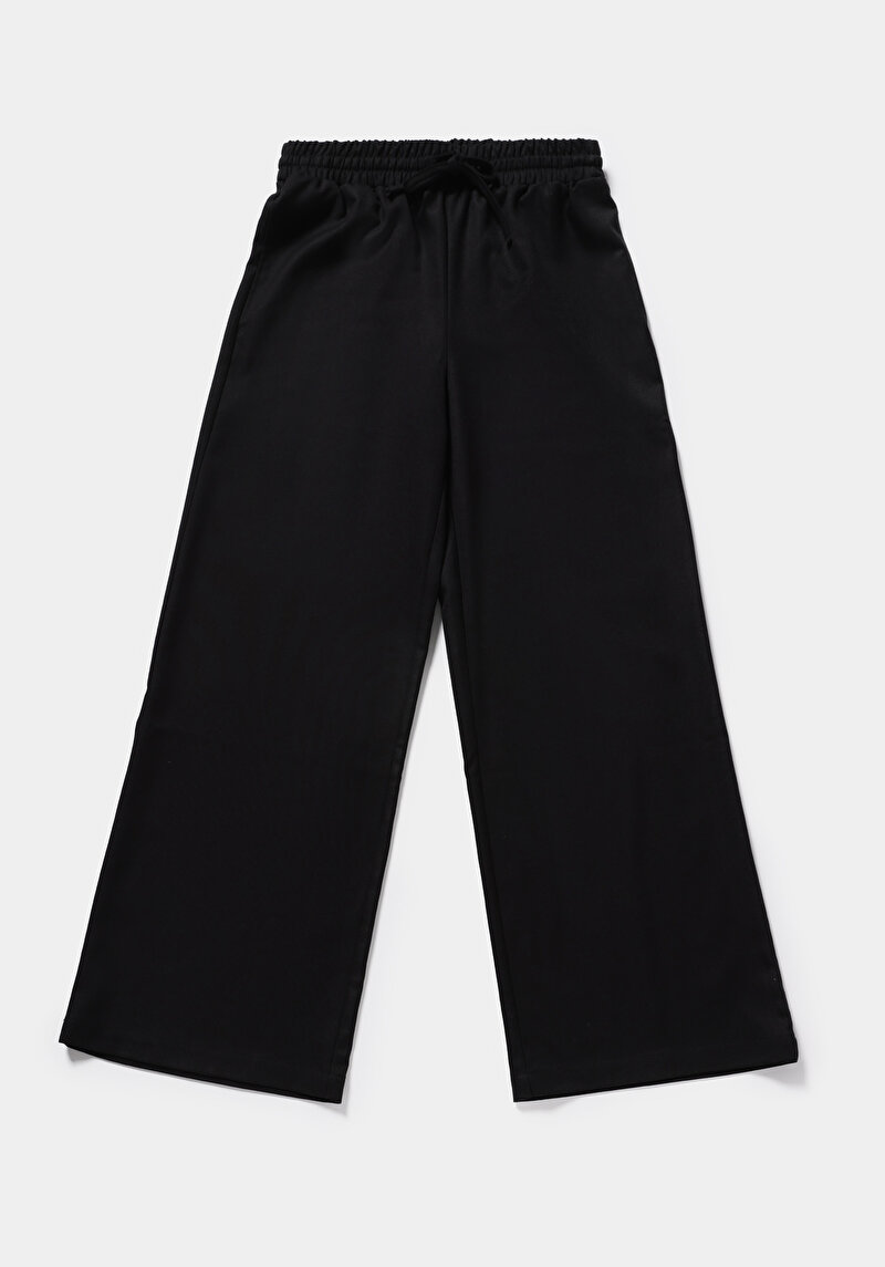 Regular Fit Yüksel Bel Geniş Paça Kadın Siyah  Pantolon