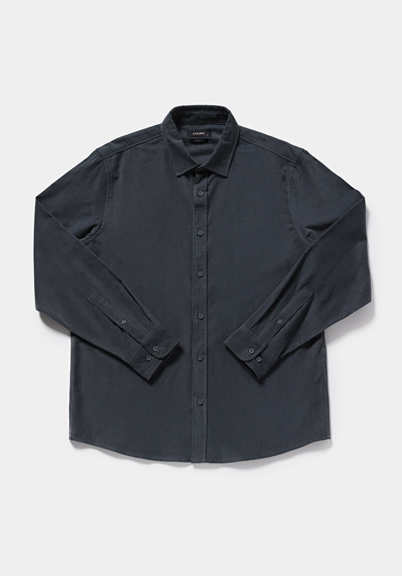 Regular Fit Shirt Neck Düz Erkek Yeşil Uzun Kol Gömlek