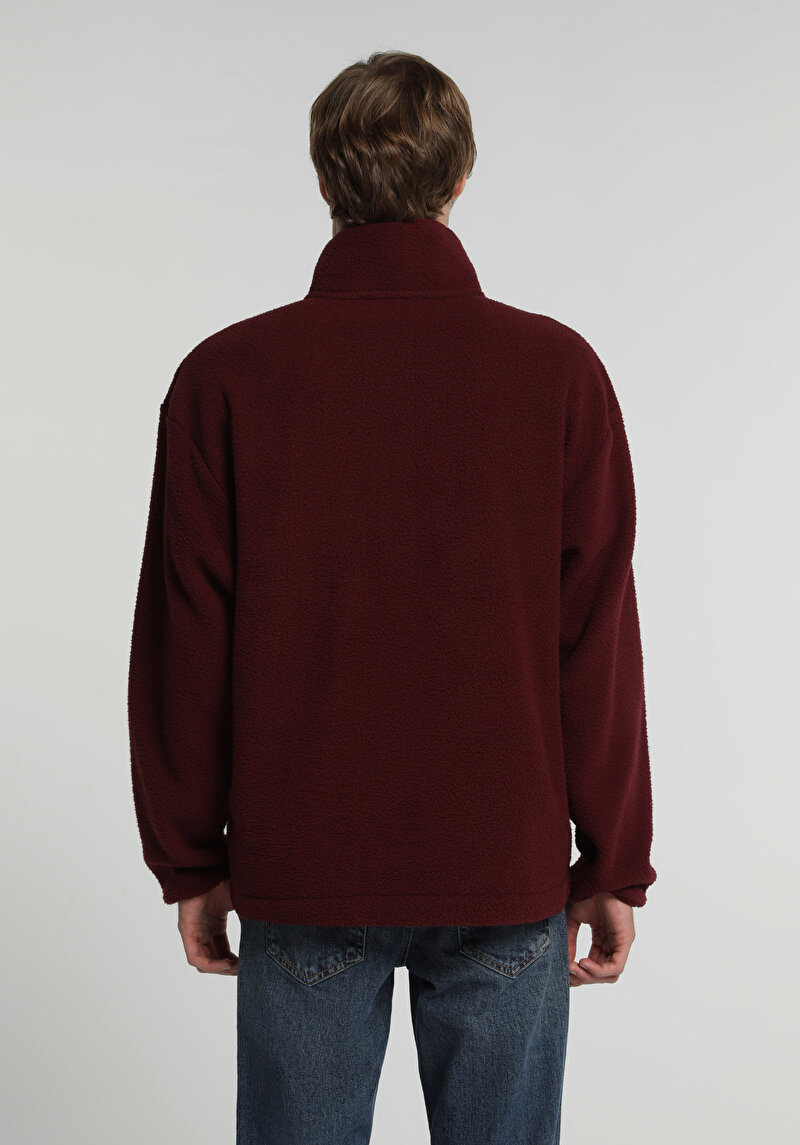Relaxed Fit Fermuarlı   Erkek Bordo Ceket