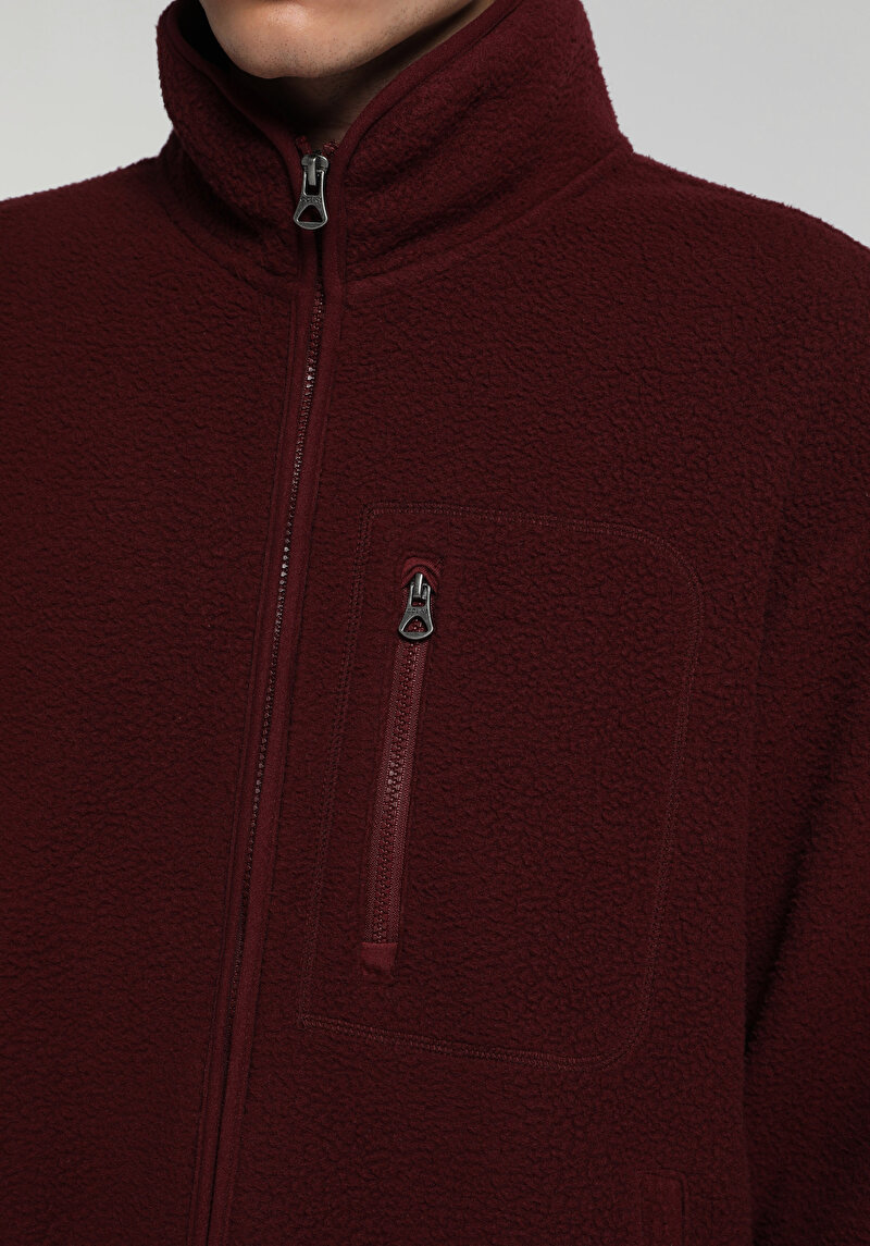 Relaxed Fit Fermuarlı Erkek Bordo Ceket