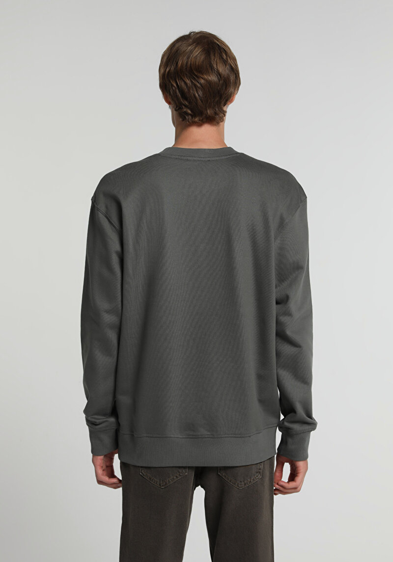 Relaxed Fit Yuvarlak Yaka Düz Erkek Yeşil Sweatshirt