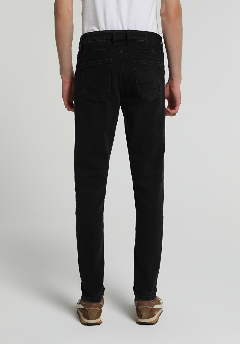 Slim Fit Düşük Bel Dar Paça Erkek Black Black Denim Jean Pantolon
