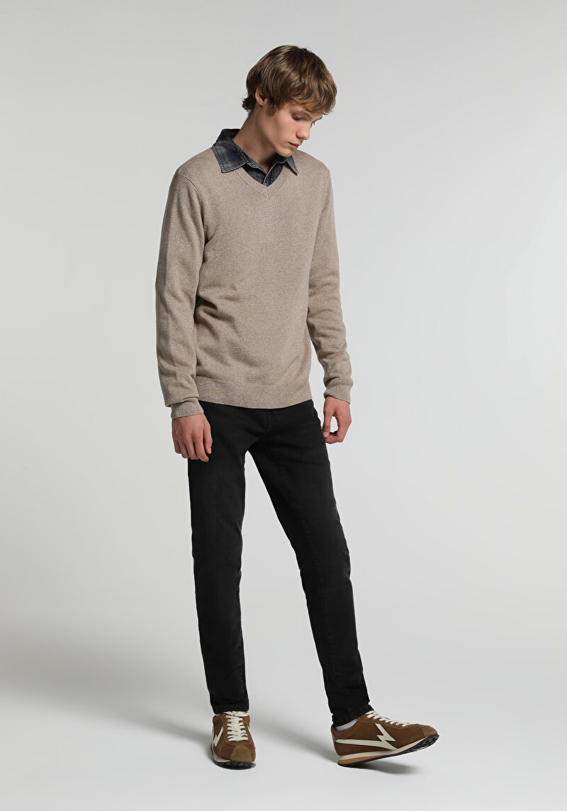 Slim Fit Düşük Bel Dar Paça Erkek Black Black Denim Jean Pantolon