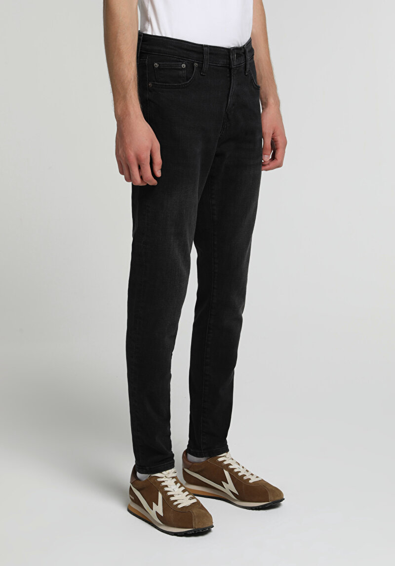 Slim Fit Düşük Bel Dar Paça Erkek Black Black Denim Jean Pantolon