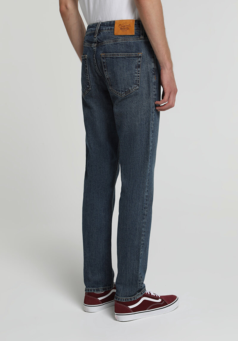 Straight Fit Orta Bel Düz Paça Erkek Dark İndigo Denim Jean Pantolon