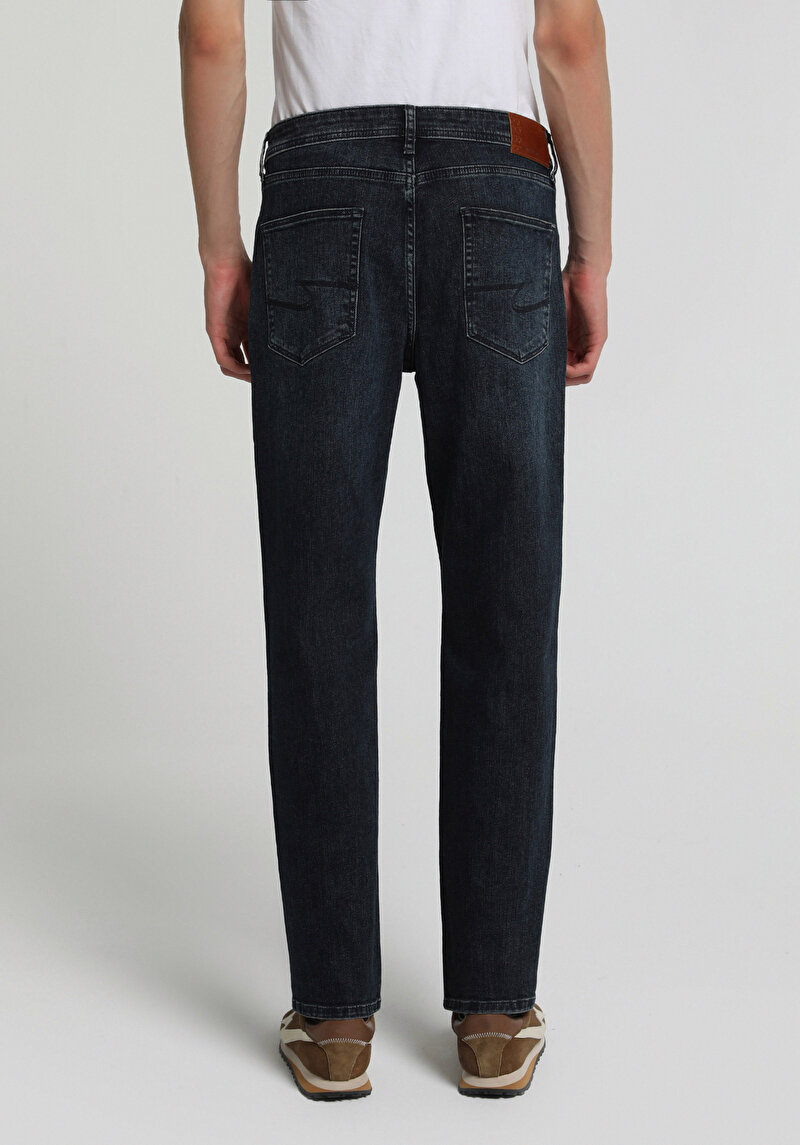 Loose Straight Fit   Erkek Blue Black Denim Jean Pantolon