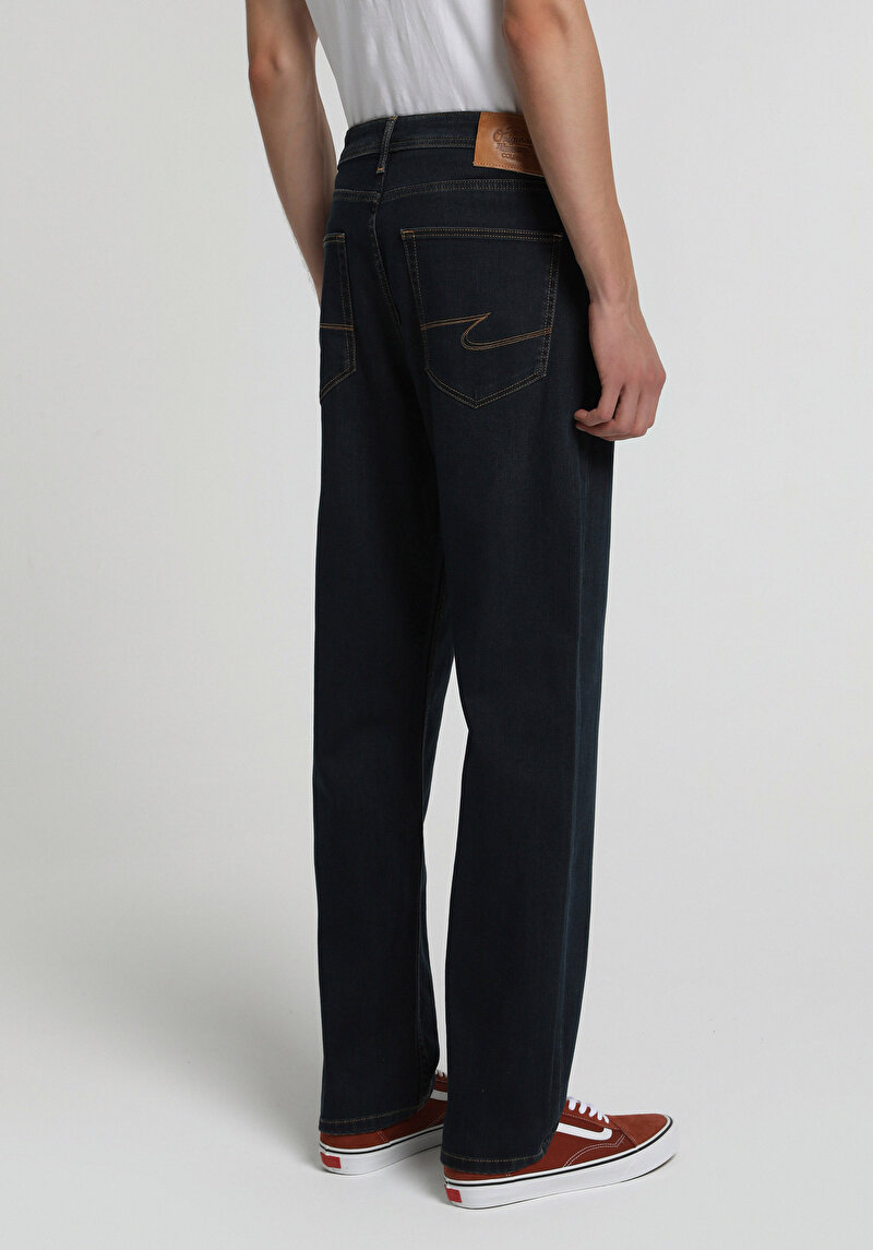 Relaxed Straight Fit   Erkek Blue Black Denim Jean Pantolon