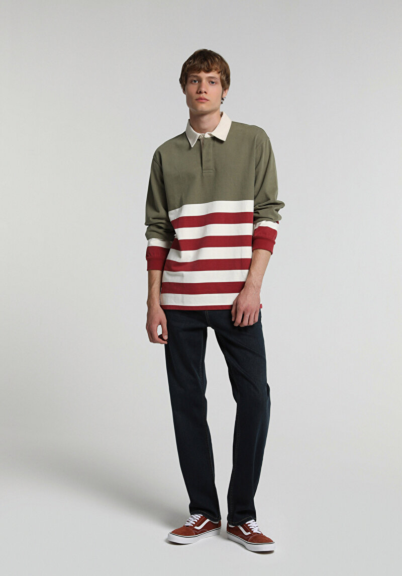 Relaxed Straight Fit Erkek Blue Black Denim Jean Pantolon