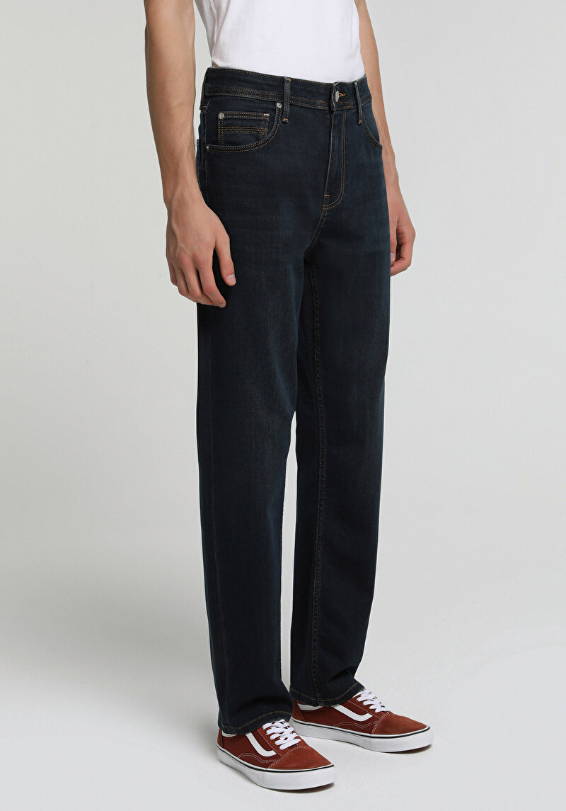 Relaxed Straight Fit Erkek Blue Black Denim Jean Pantolon