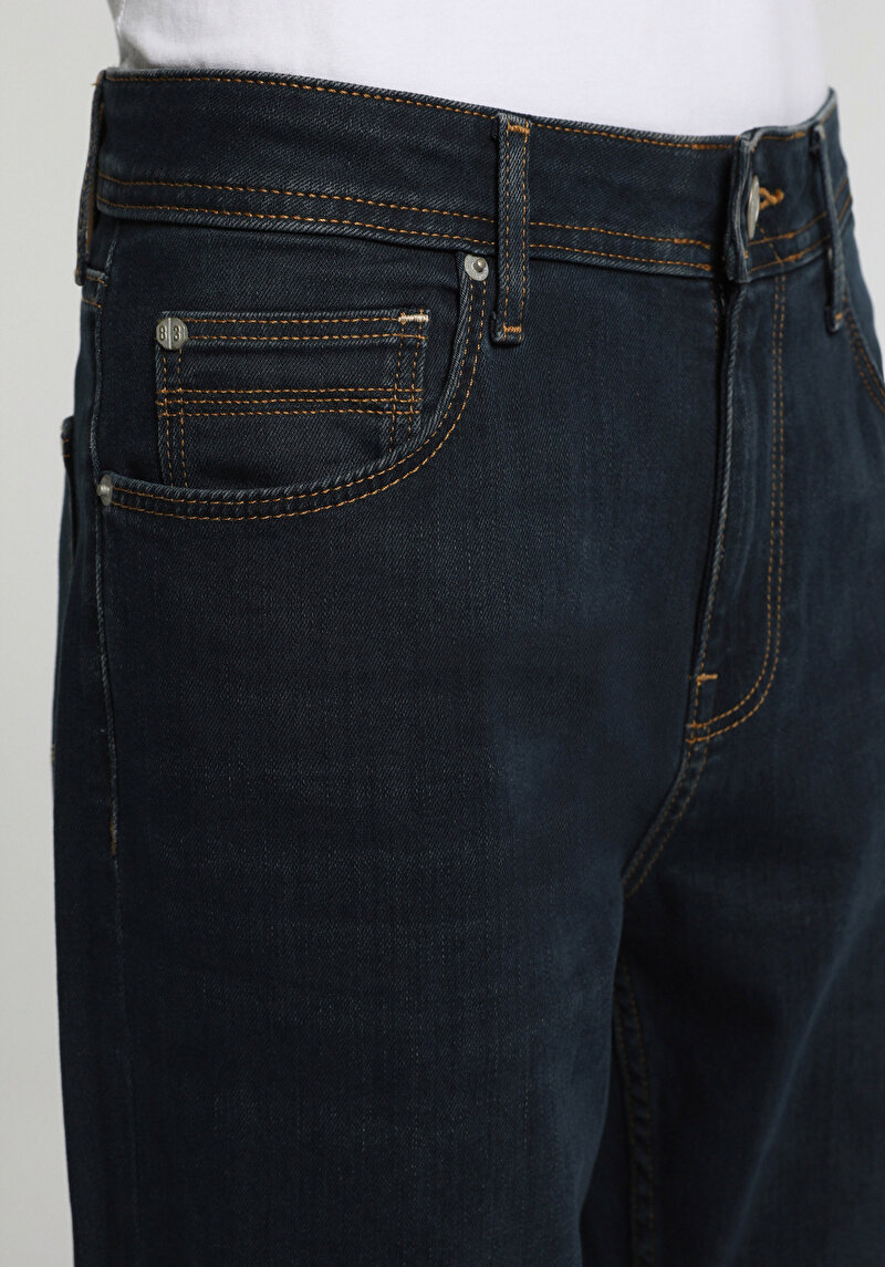 Relaxed Straight Fit   Erkek Blue Black Denim Jean Pantolon