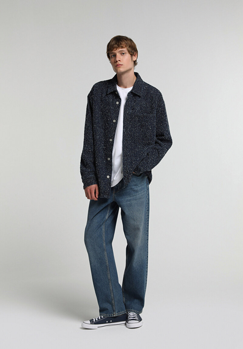 Baggy Fit Erkek Mid İndigo Denim Jean Pantolon
