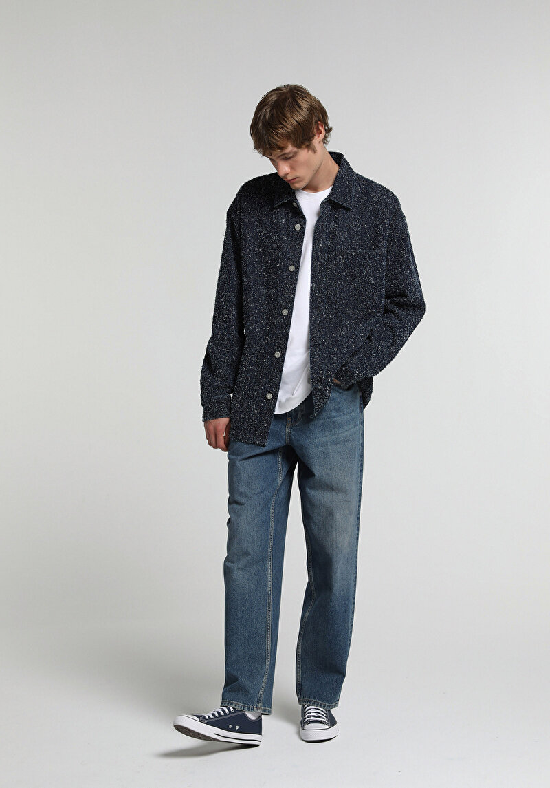 Baggy Fit   Erkek Mid İndigo Denim Jean Pantolon