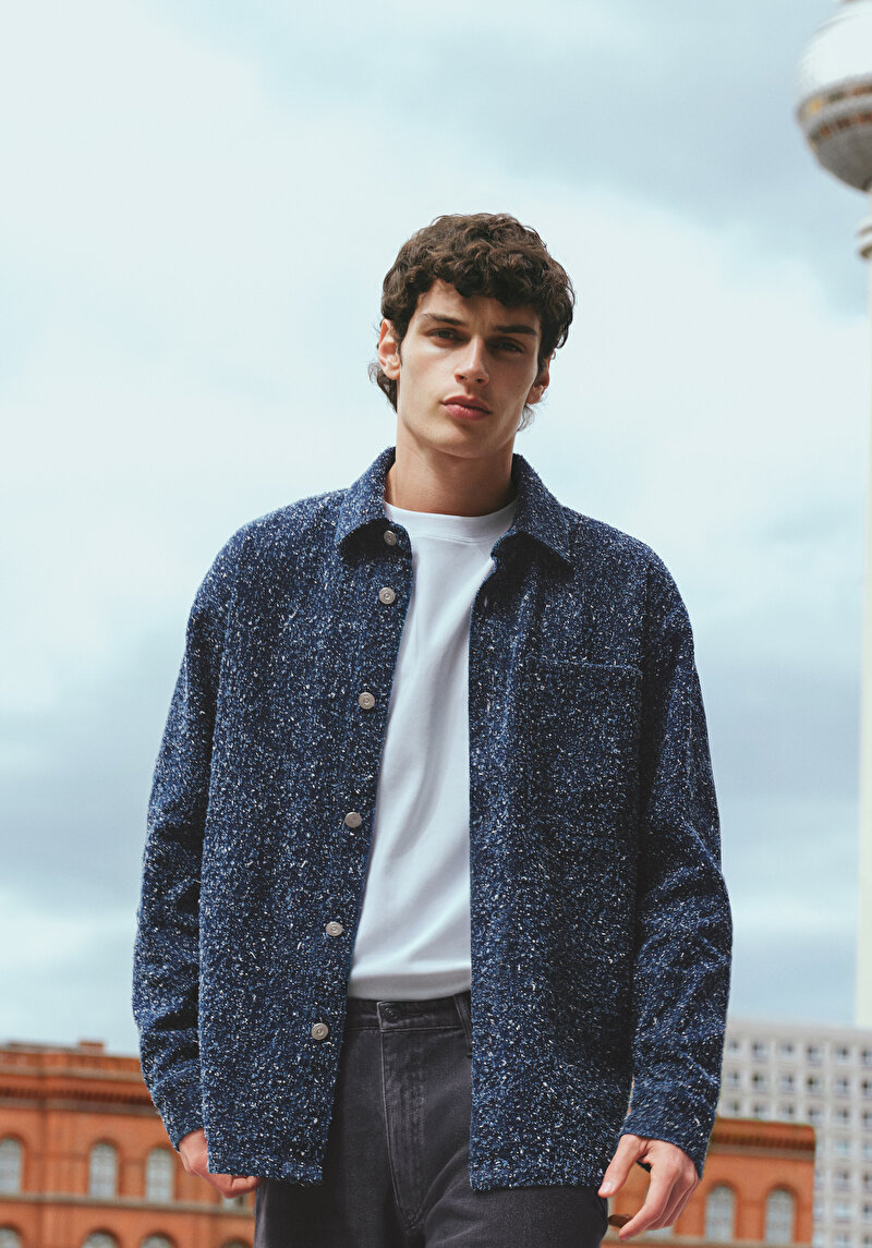 Oversize Fit   Erkek Mid İndigo Denim Shacket