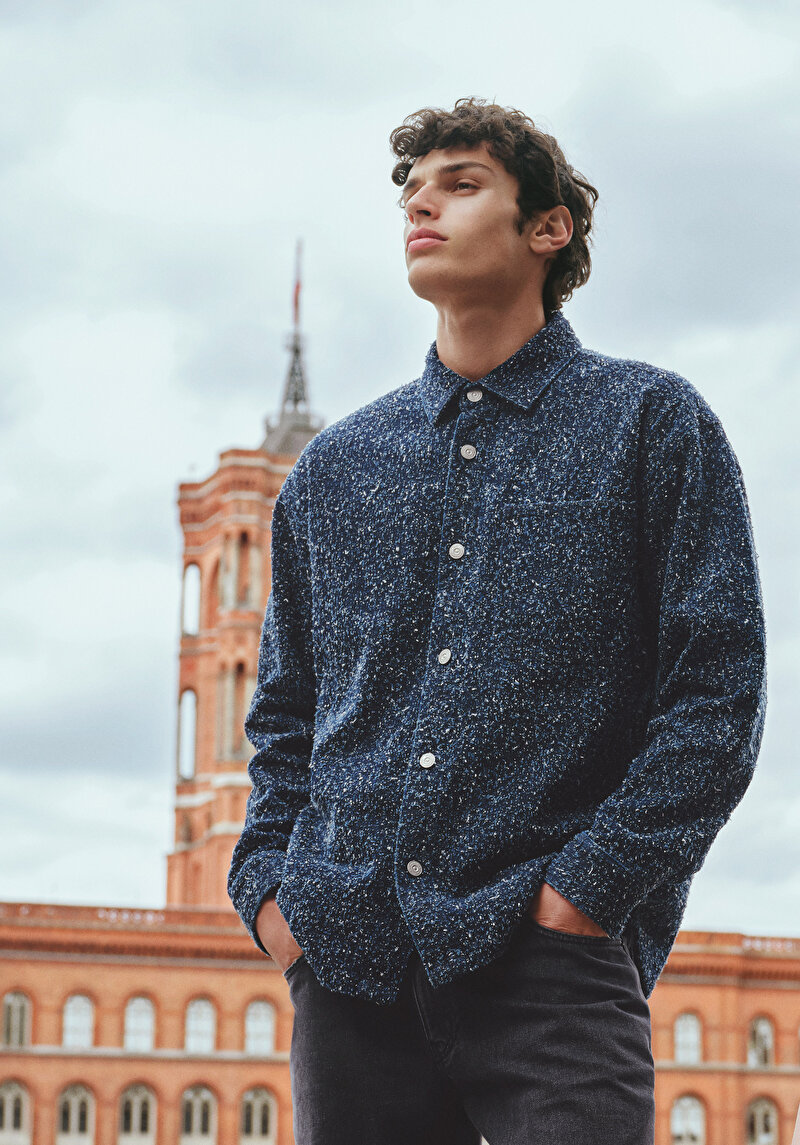 Oversize Fit   Erkek Mid İndigo Denim Shacket