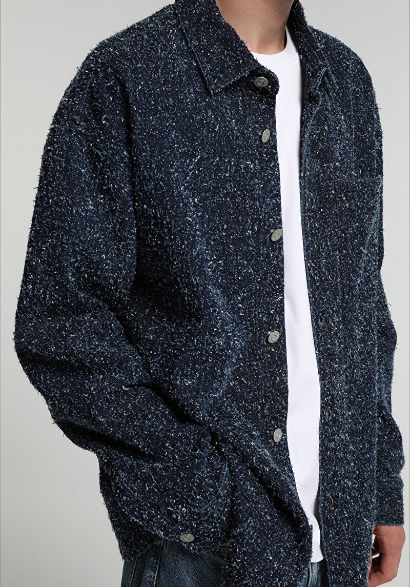 Oversize Fit   Erkek Mid İndigo Denim Shacket
